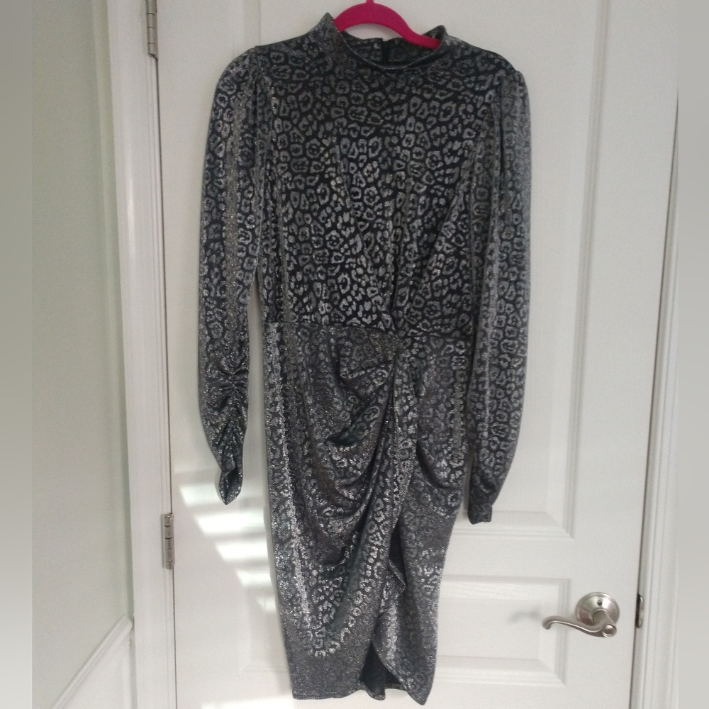 NWOT Calvin Klein Metallic Leopard Ruched Dress 8 - Picture 3 of 8